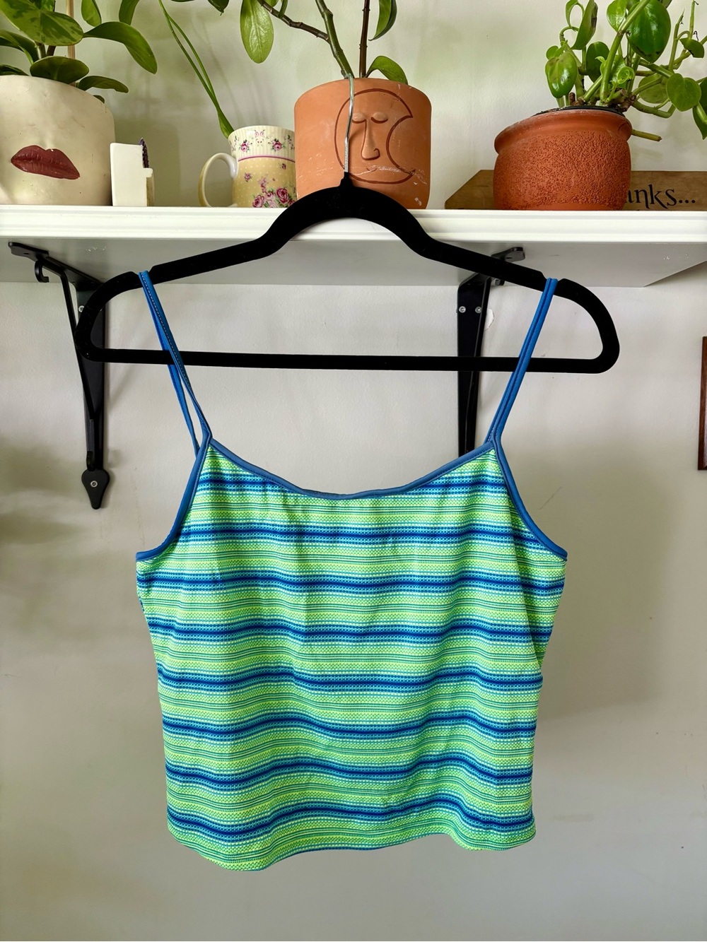 Green & Blue Striped Spaghetti Strap Bathing Suit